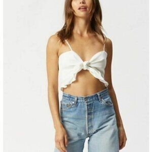 New Flynn Skye Michelle Crop Top Womens XS Off White Tie Front Tank Rayon